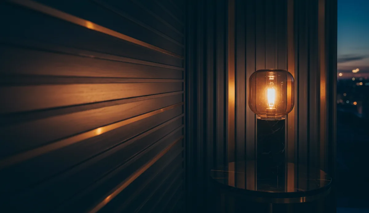A close-up of a table lamp and textured wall in the serene, empty Aer Lingus airport lounge.