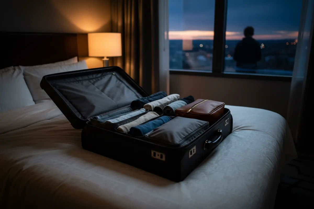 An open suitcase with clothes neatly organized in packing cubes, ready for travel.