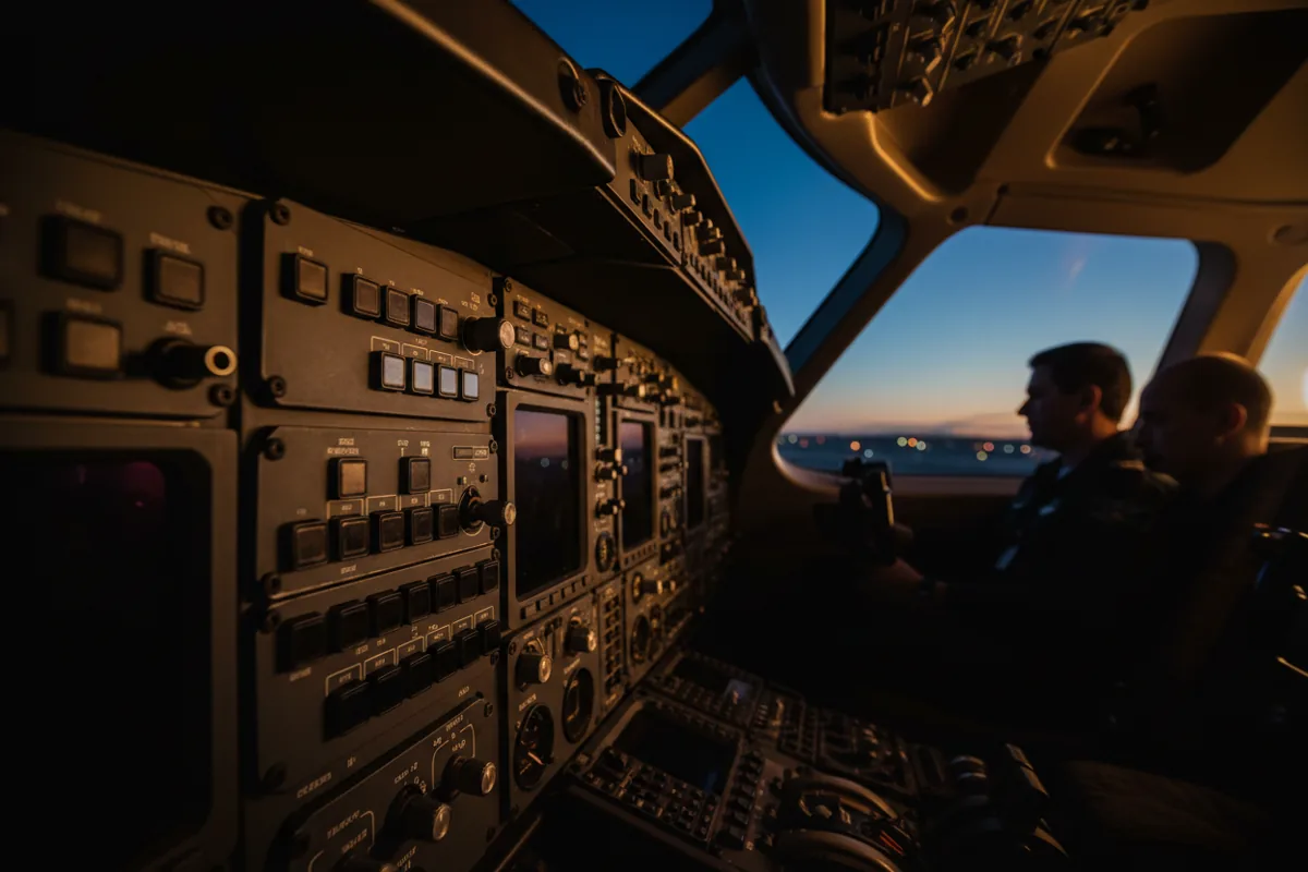 A close-up of the unlit buttons and dials on a Citation CJ1 jet's avionics panel.